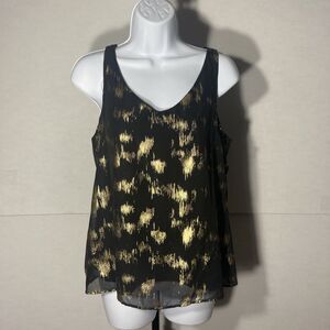 COVINGTON black gold v-neck Sleeveless semi sheer overlay top PM
